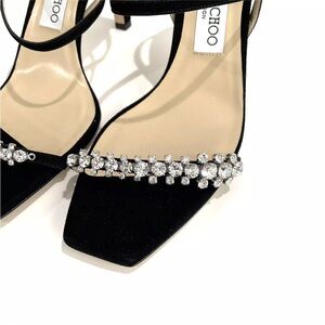 Jimmy Choo Miera Black Suede Crystal Embellished Sandals Size 39 Holiday Evening